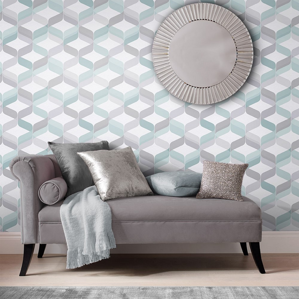 Retro Wallpaper 104816 by Graham & Brown in Aqua Blue